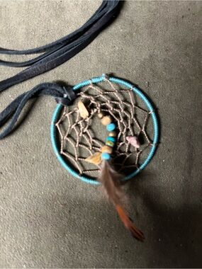 Turquoise Dreamcatcher Pendant Necklace with Beads and Feather